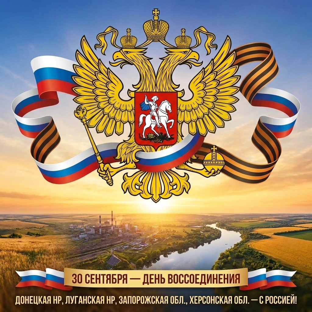 30 сентября — День воссоединения Донецкой и Луганской Народных Республик, Запорожской и Херсонской областей с Россией.